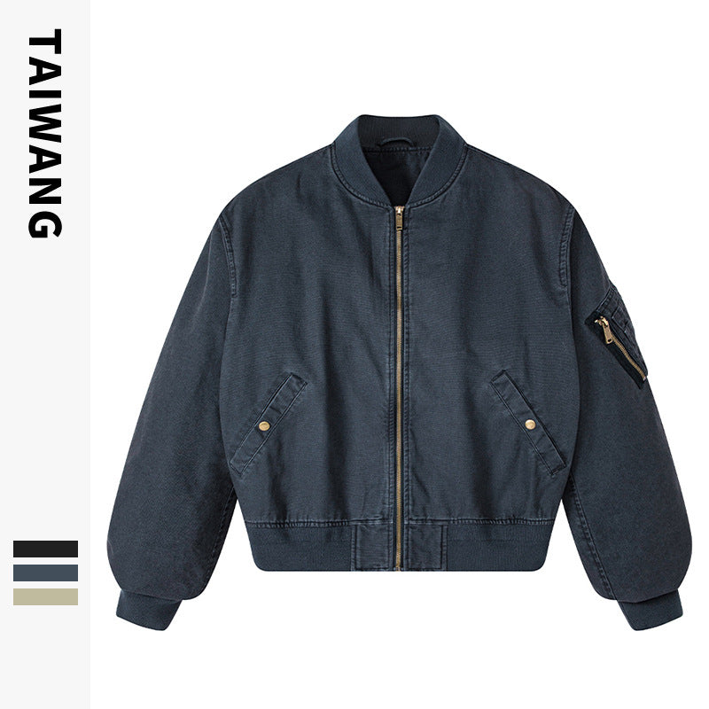 Men’s Loose Drop-Shoulder Lapel Flight Jacket