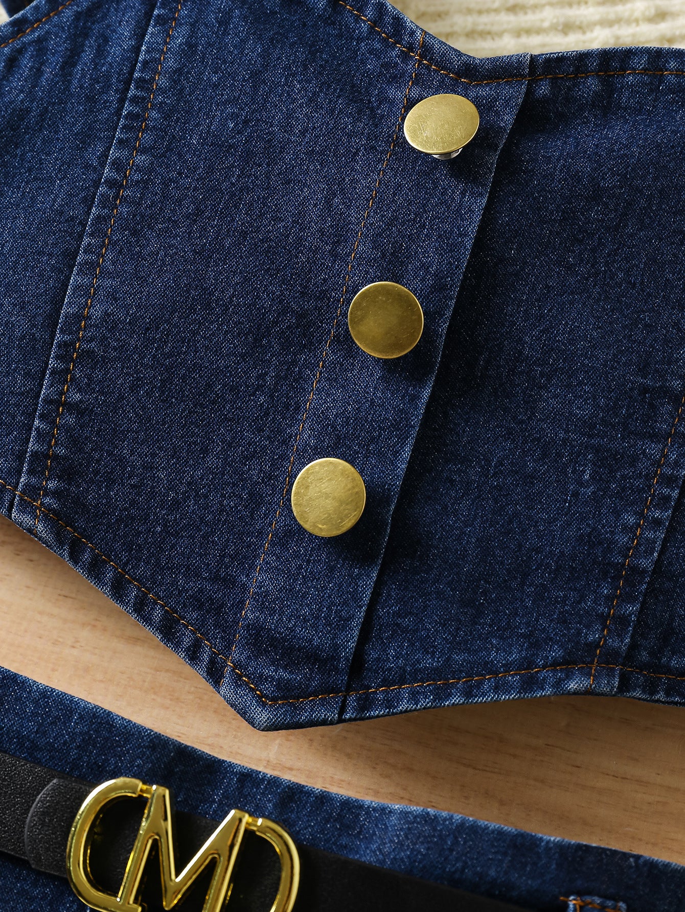 Girls’ Flutter Sleeve Top & Pleated Denim Skirt Set