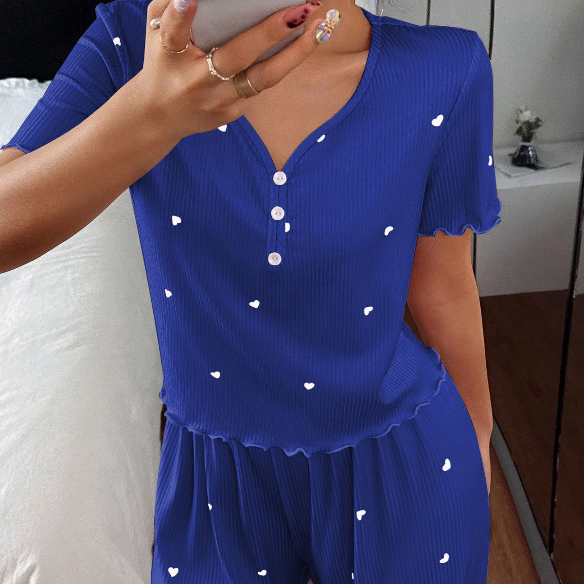 Women’s Heart-Stripe Short Sleeve Pajama Set