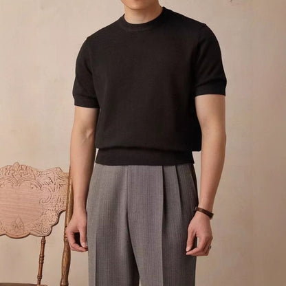 Men’s Korean Style Ice Silk Knitted Crew Neck T-Shirt