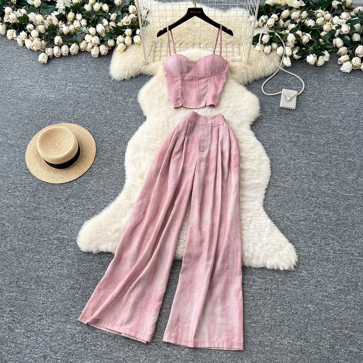 Women’s Strapless Top & Wide-Leg Pants Set
