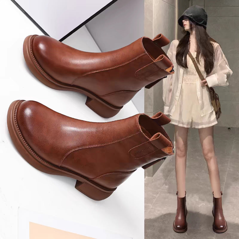 Women’s Soft Leather Flat Ankle Boots