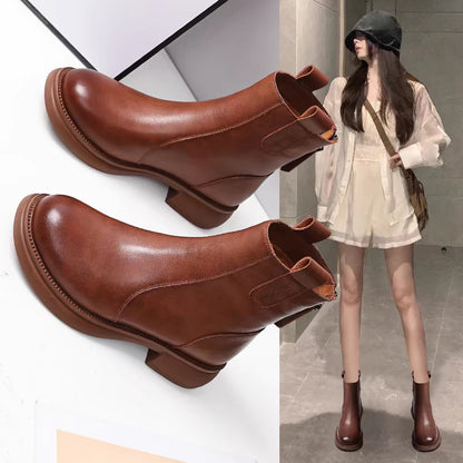 Women’s Soft Leather Flat Ankle Boots
