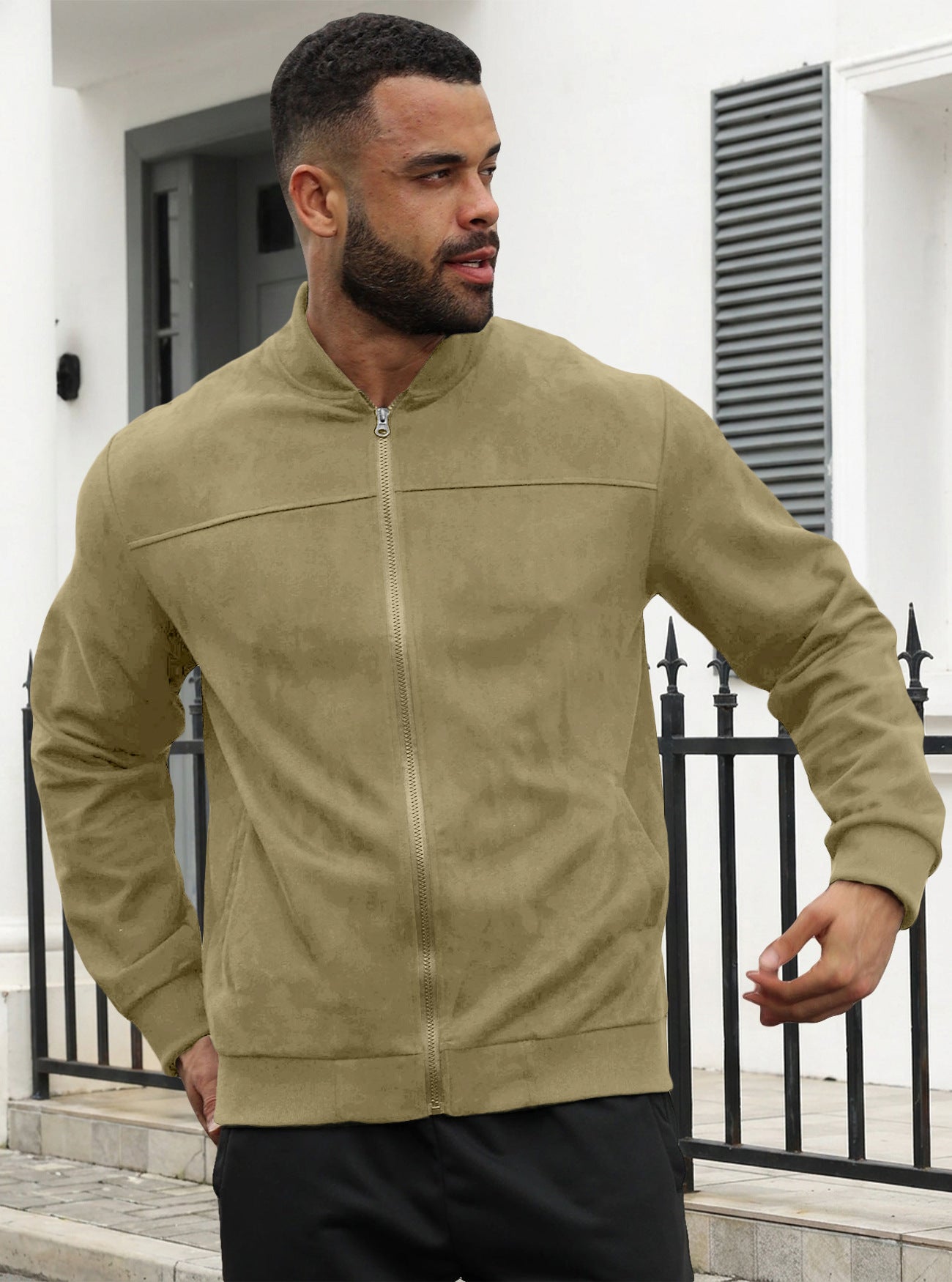 Men’s Suede-Feel Lightweight Casual Sweatshirt Jacket