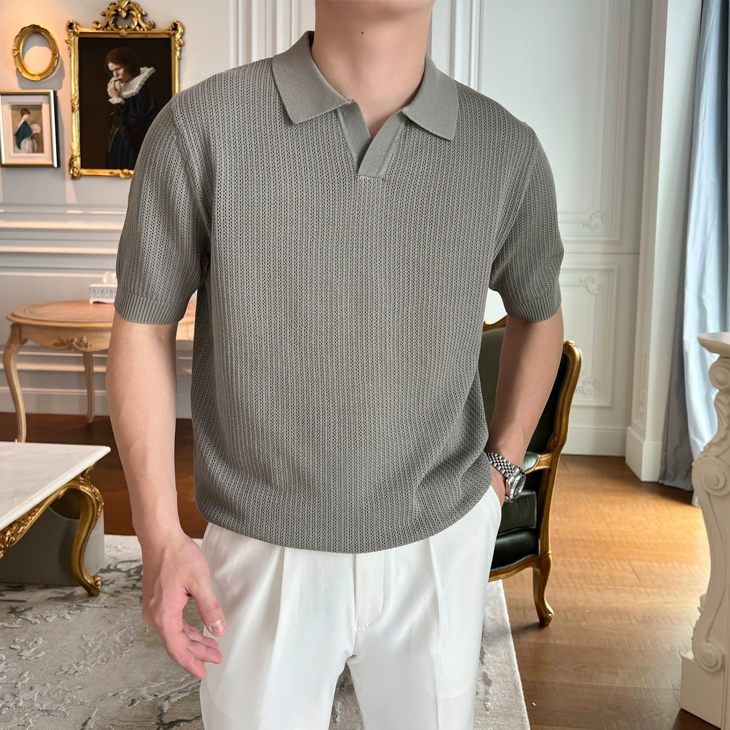 Men’s Business Casual Knitted Polo Shirt