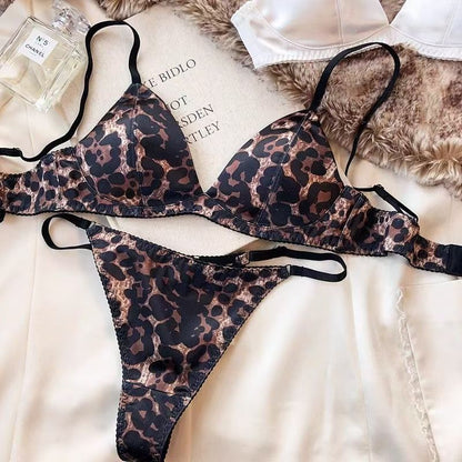 Women’s Leopard Print Seamless Satin Bra Set