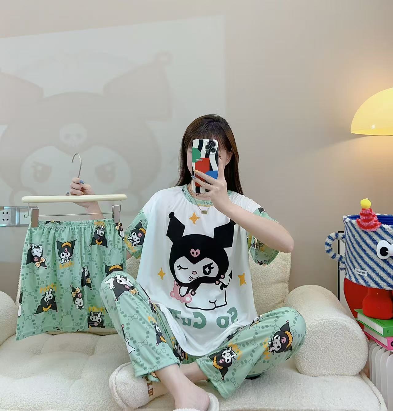 Women’s Double-Sided Milk Silk Cartoon Pajama Set (3-Piece)