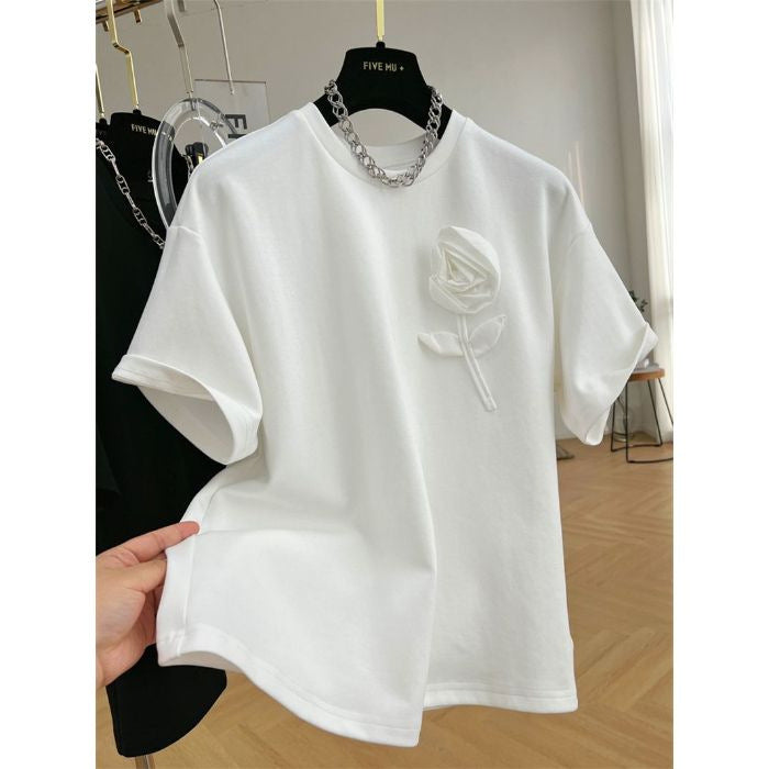 Women’s 3D Floral Short Sleeve T-Shirt