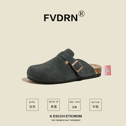 Cork Sole Leather Slide Sandals