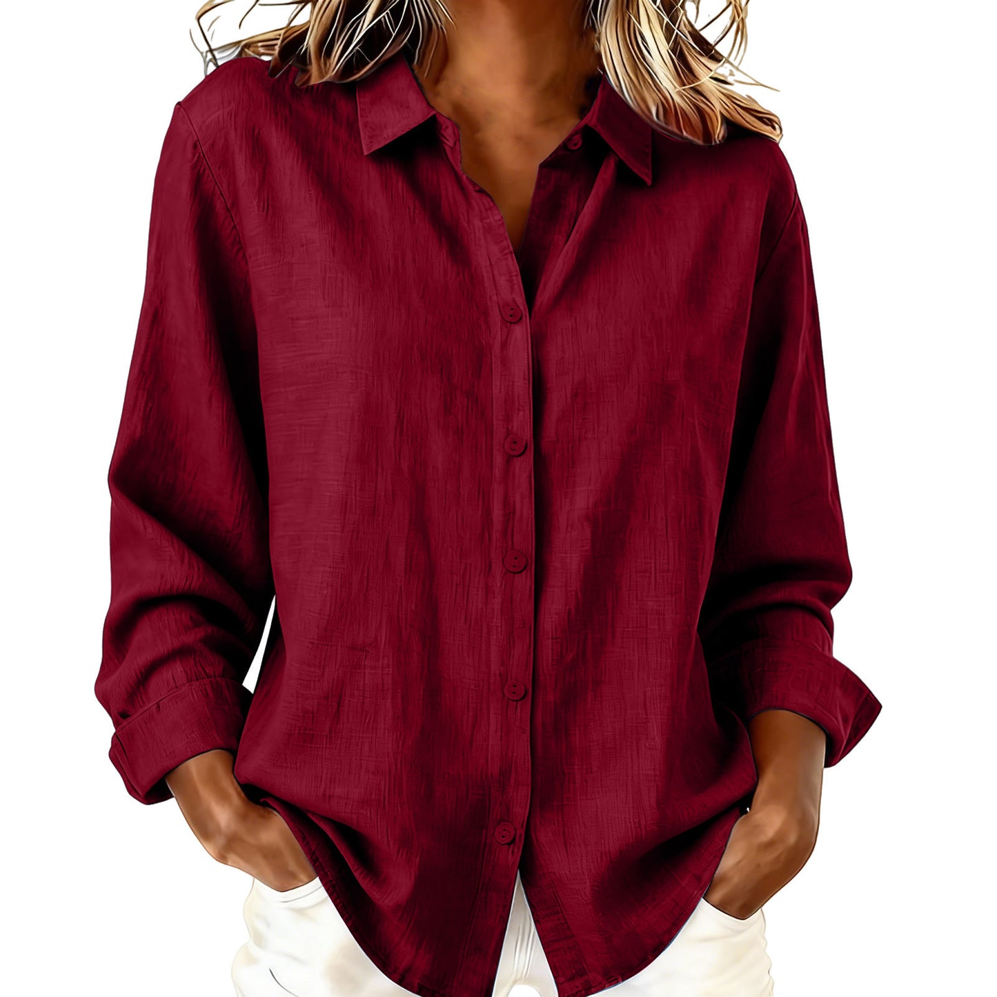 Women’s Cotton-Linen Lapel Loose Cardigan Shirt