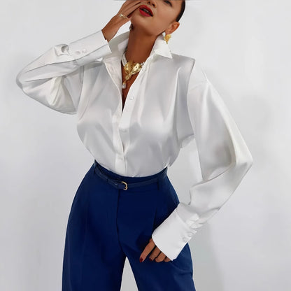 Women’s Satin Elegant Long Sleeve Shirt