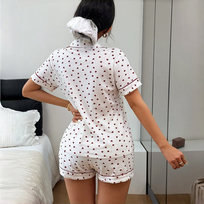 Women’s Cotton Heart Print Pajama Set with Cardigan