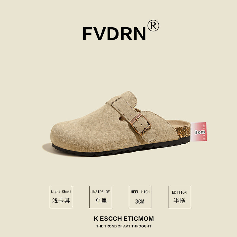 Cork Sole Leather Slide Sandals