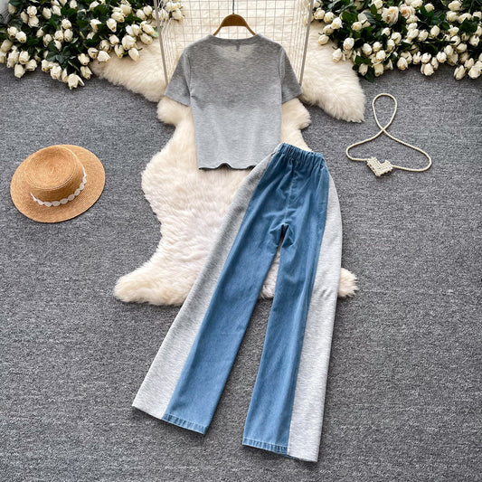 Women’s Retro Denim Two-Piece Wide-Leg Set