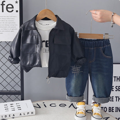 Baby Boys’ Stylish Leather-Look 3-Piece Set