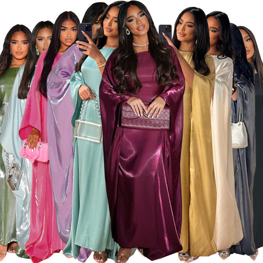 Women’s Satin Waist Tie Modest Dress
