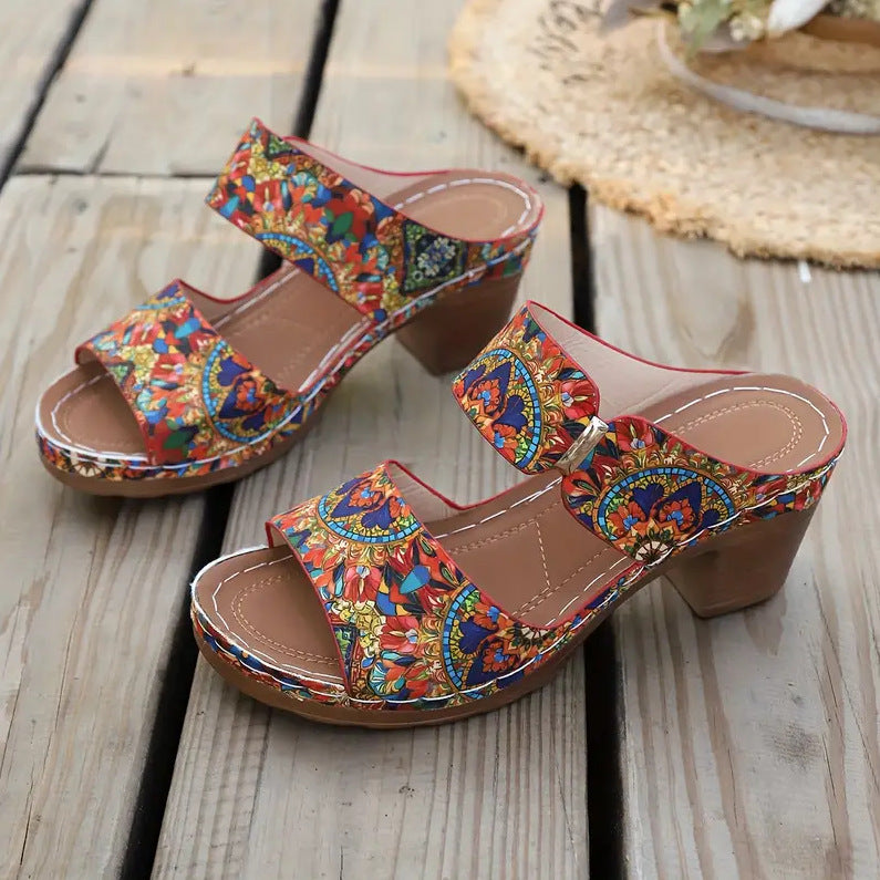 Women’s Open-Toe Block Heel Slippers
