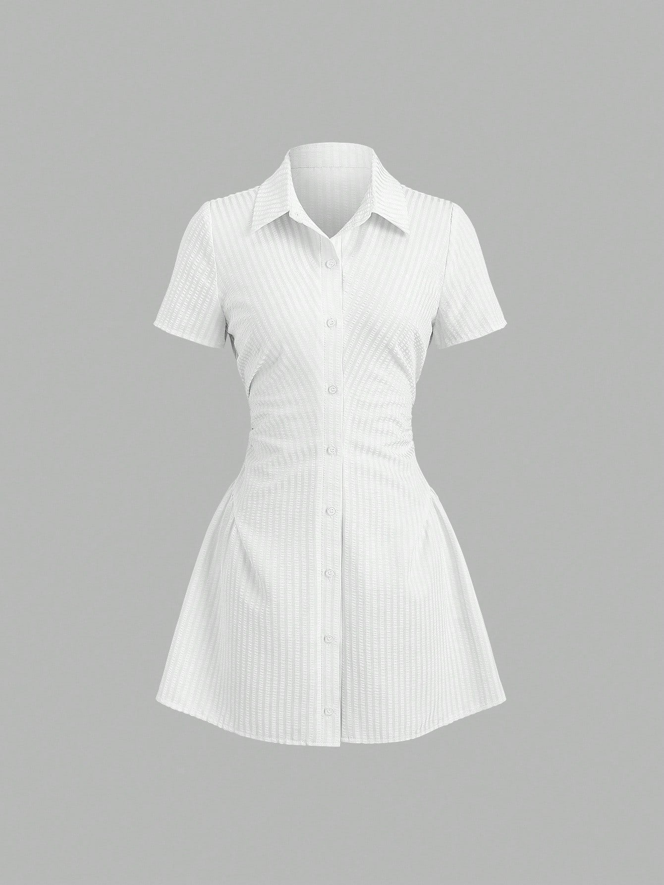 Women’s Puff Sleeve V-Neck Pleated Shirt Dress