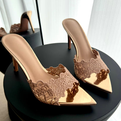 Women’s Lace Pointed-Toe Stiletto Slippers