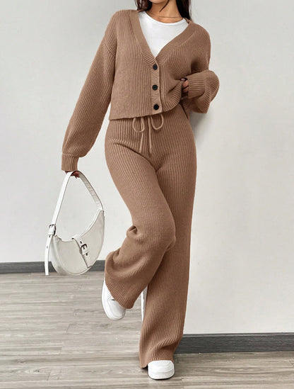 Women’s Knit Cardigan & Trousers Two-Piece Set