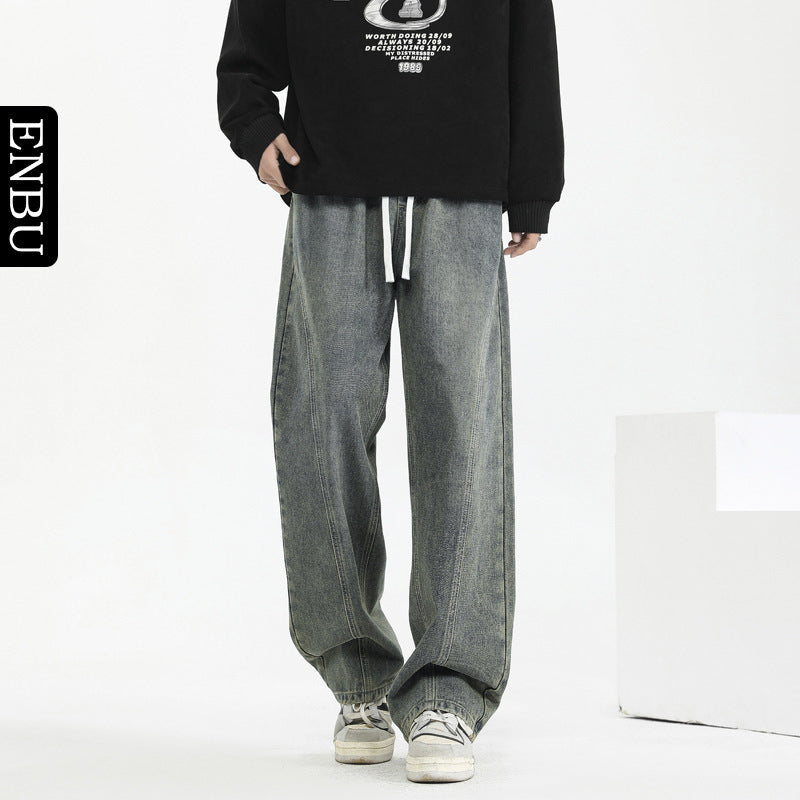 Men’s Washed Distressed Wide-Leg Street Pants