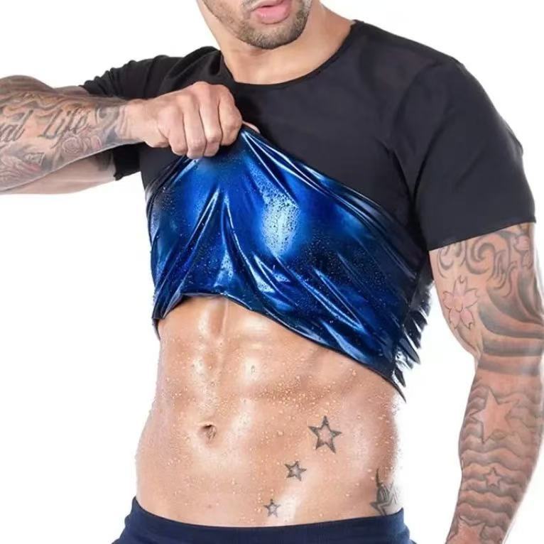 Cross-border shaping belly coat men's fitness sweat short sleeve sports running sweat shirt beer belly round neck short sleeve wholesale