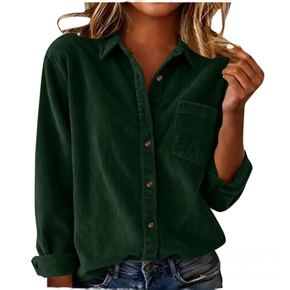 Women’s Striped Corduroy Loose Lapel Shirt