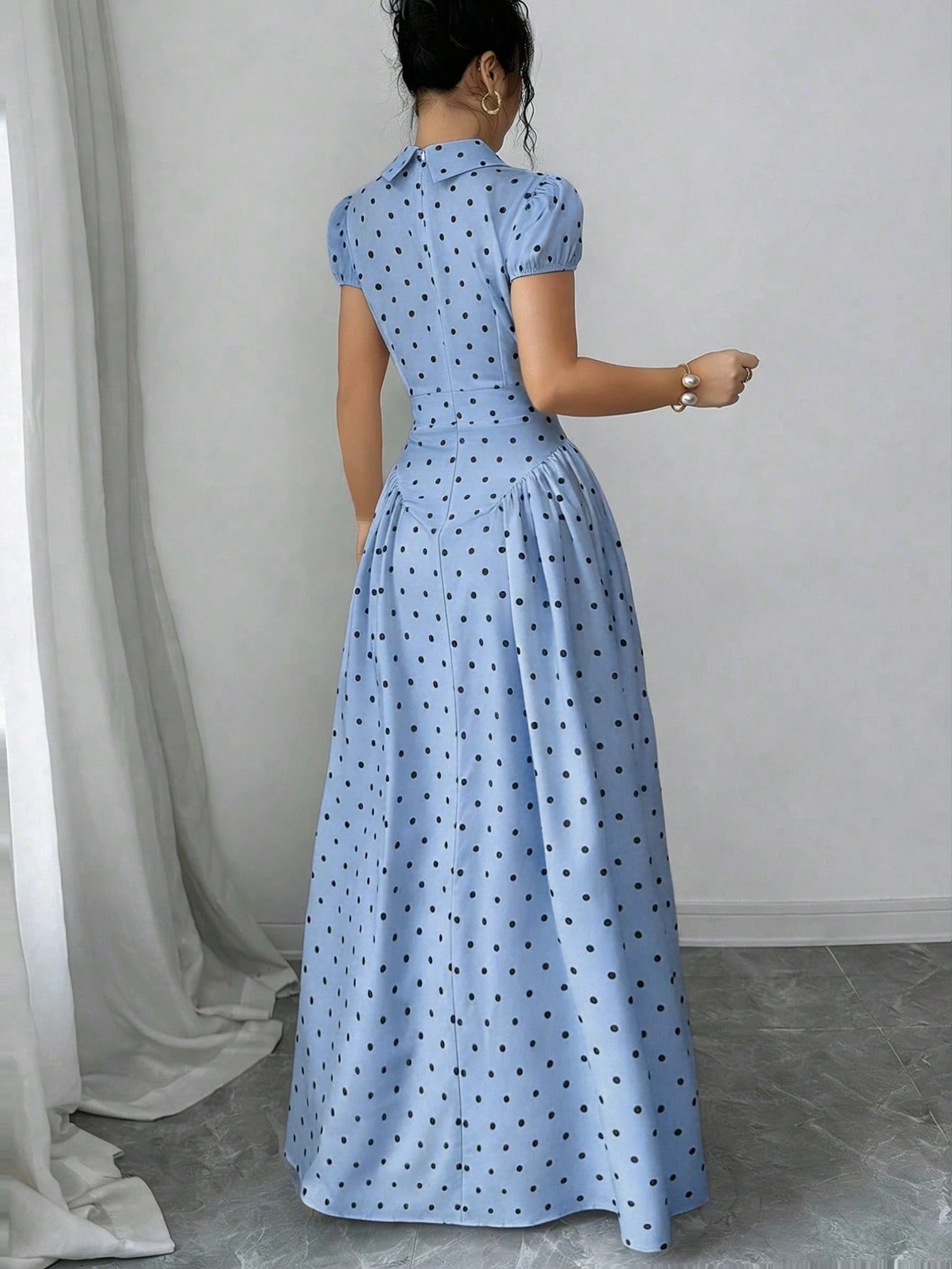 French Vintage Polka Dot Maxi Dress