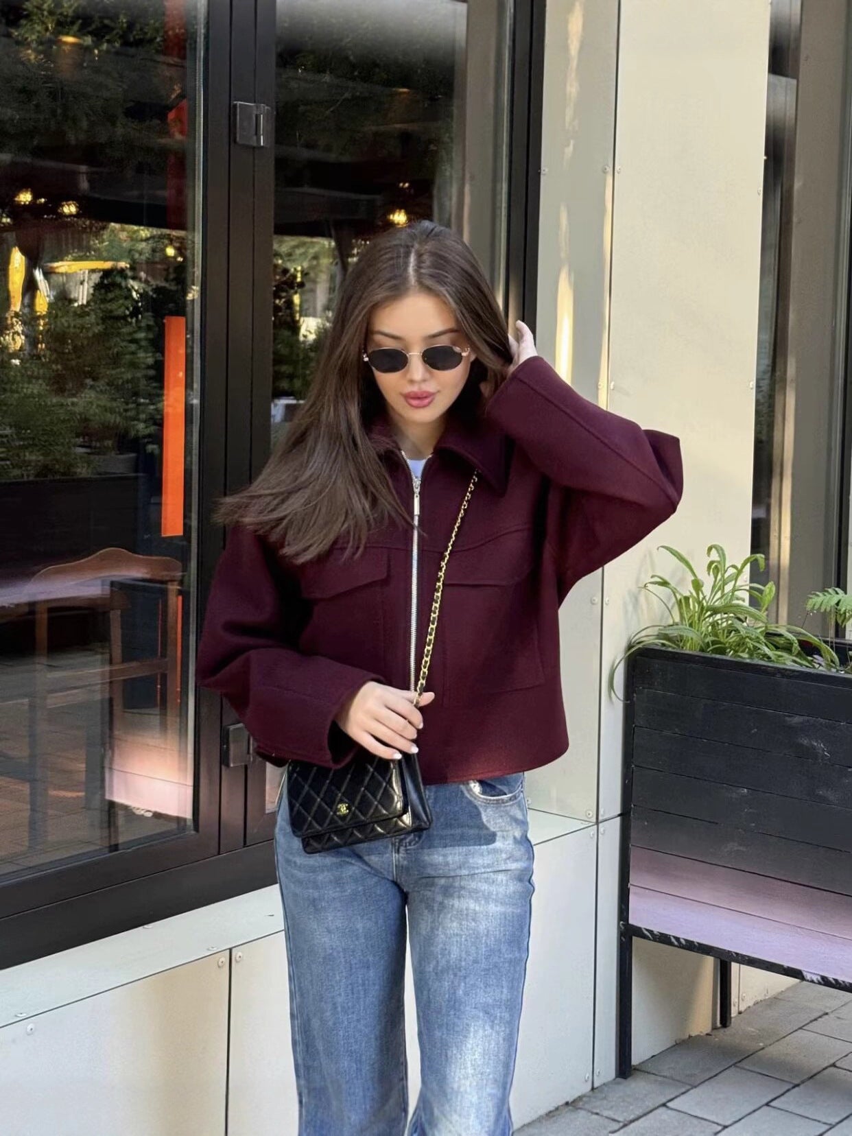 Women’s Woolen Lapel Pocket Jacket