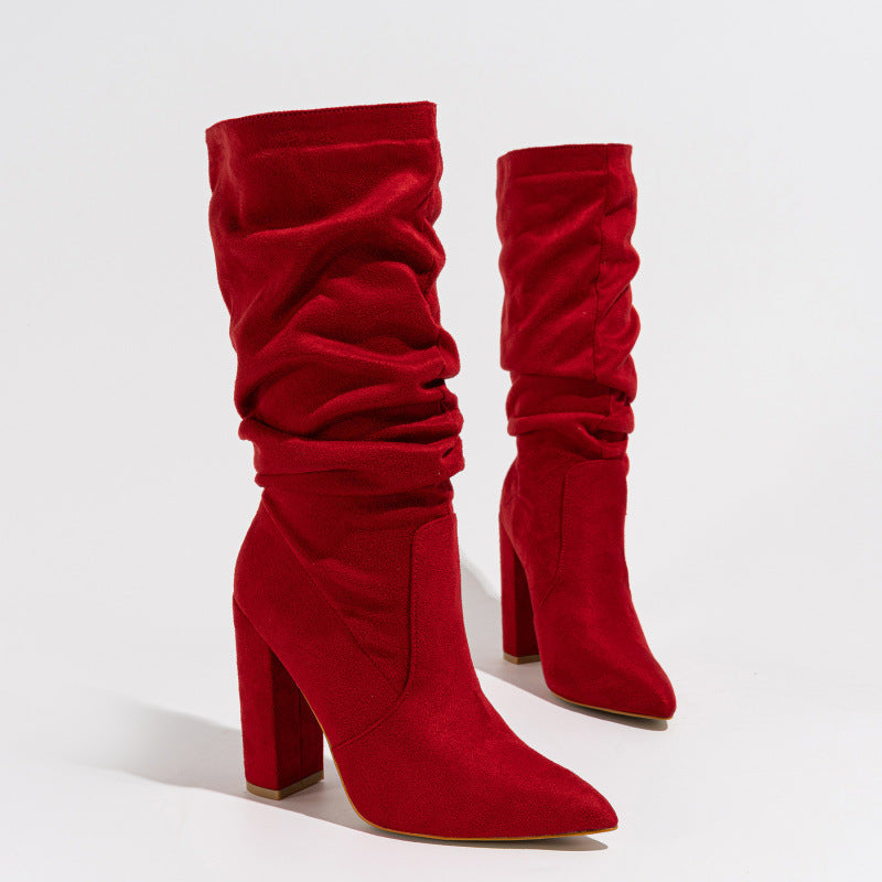 Women’s Pointed-Toe Chunky Heel Fashion Bootse