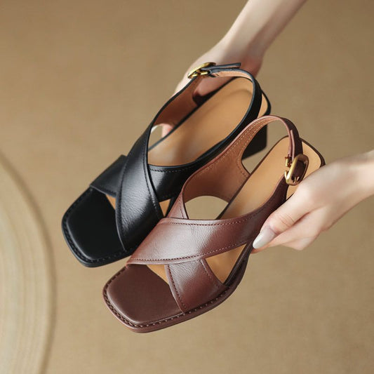 Women’s Open-Toe Chunky Heel Buckle Strap Sandals