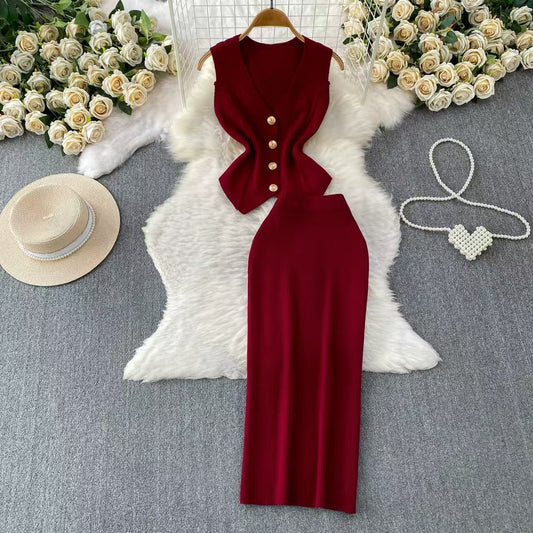 Women’s V-Neck Knit Two-Piece Set
