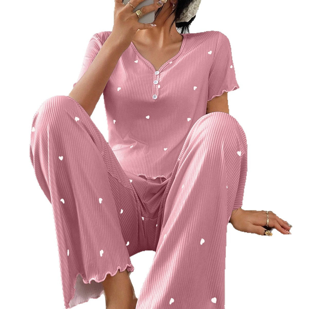 Women’s Heart-Stripe Short Sleeve Pajama Set