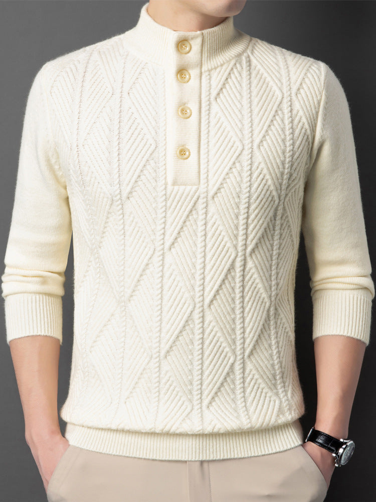 Men’s Jacquard Stand Collar Knit Sweater