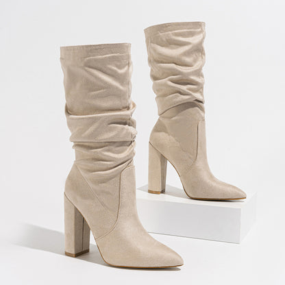 Women’s Pointed-Toe Chunky Heel Fashion Bootse