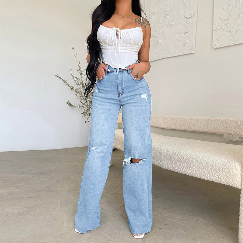 Women’s High-Waist Ripped Wide-Leg Jeans