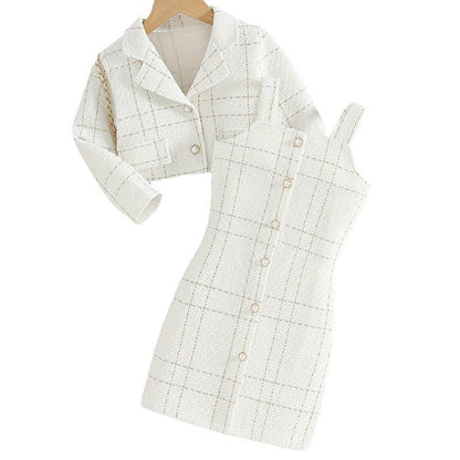 Girls’ French Style Plaid Camisole Two-Piece Set