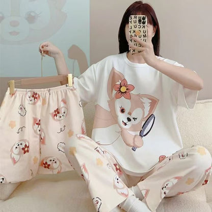 Women’s Double-Sided Milk Silk Cartoon Pajama Set (3-Piece)