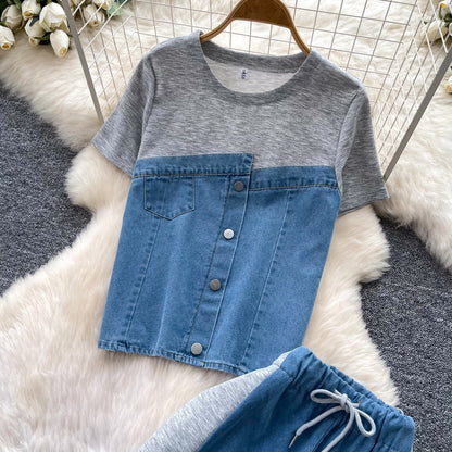 Women’s Retro Denim Two-Piece Wide-Leg Set