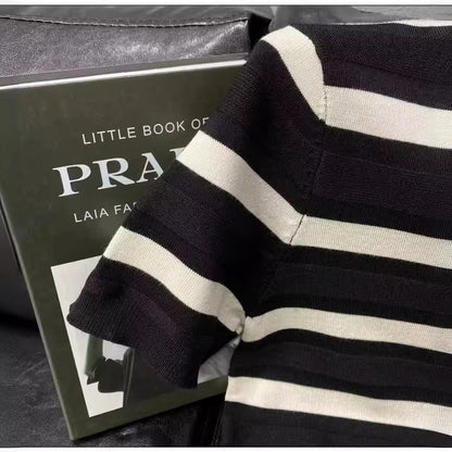 Men’s Ice Silk Striped Color-Block Knit T-Shirt