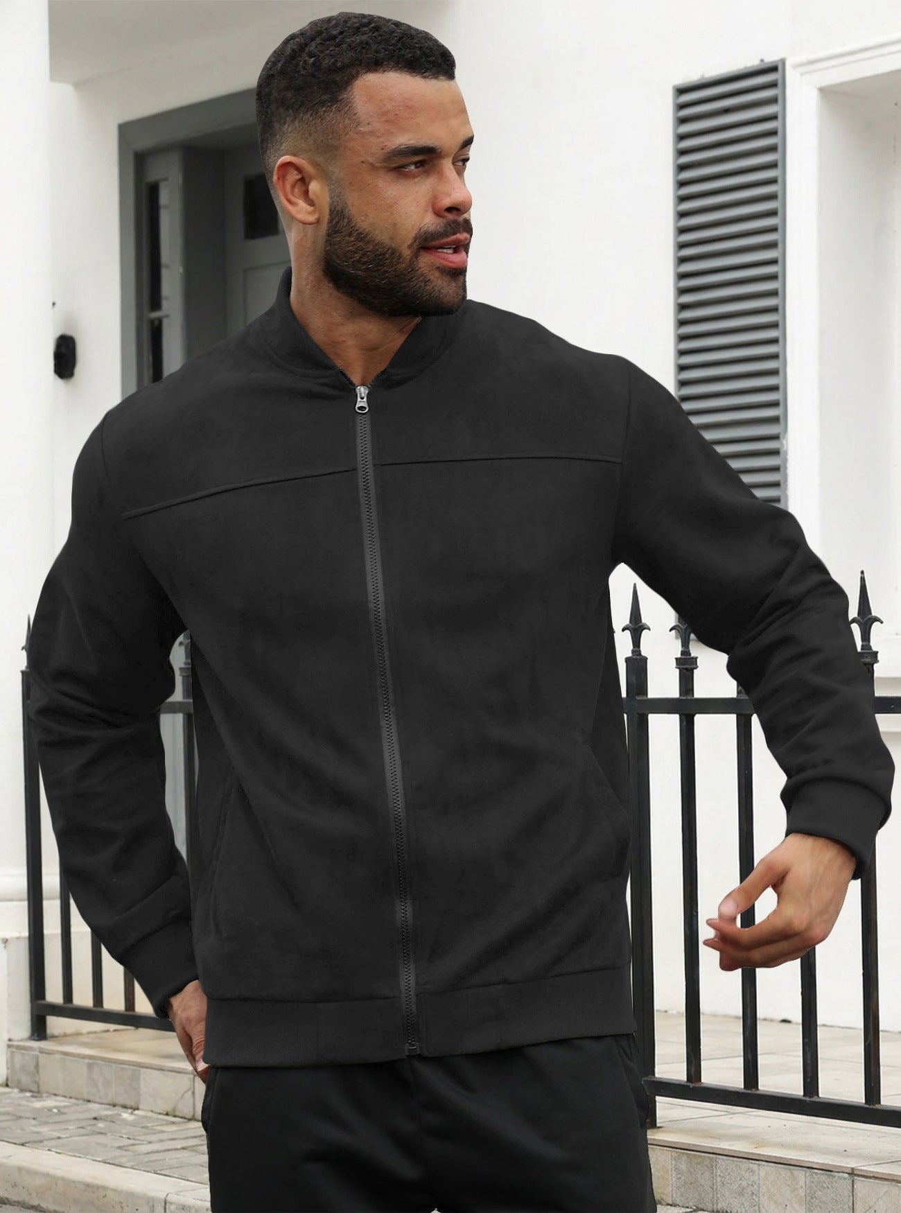 Men’s Suede-Feel Lightweight Casual Sweatshirt Jacket