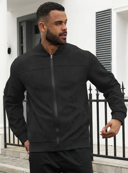 Men’s Suede-Feel Lightweight Casual Sweatshirt Jacket
