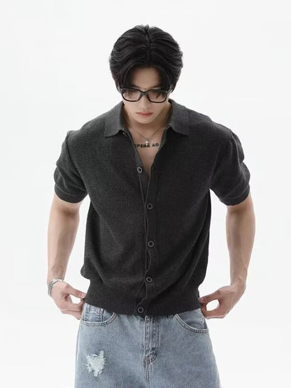 Men’s Old Money Vintage Knit Cardigan Polo Shirt