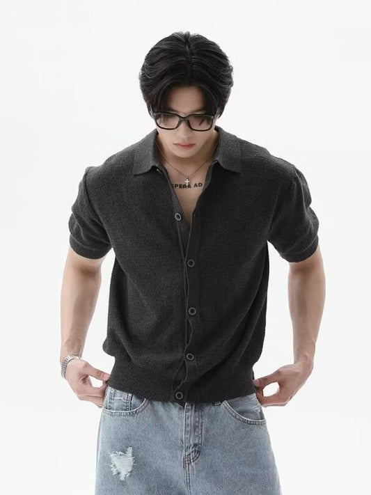 Men’s Old Money Vintage Knit Cardigan Polo Shirt