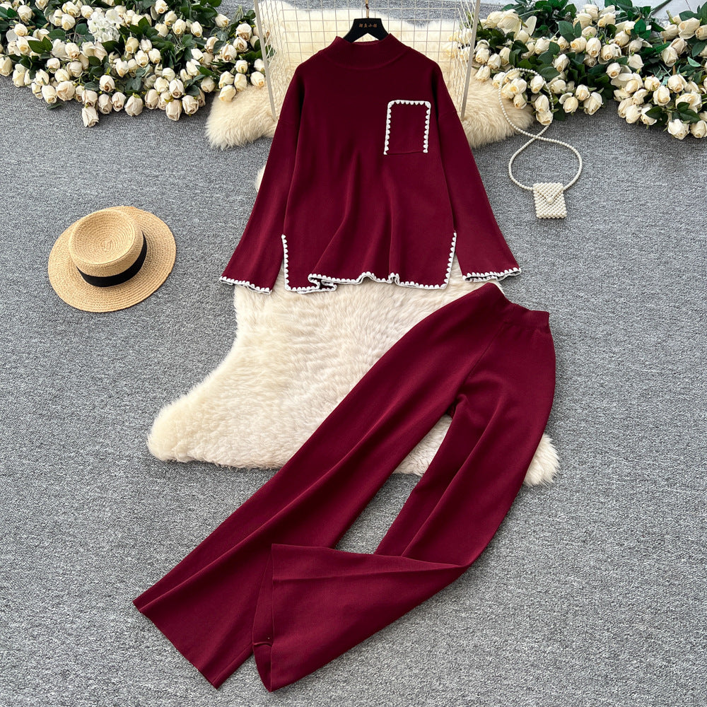 Women’s Color-Block Knit Sweater & Wide-Leg Pants Set