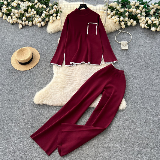 Women’s Color-Block Knit Sweater & Wide-Leg Pants Set