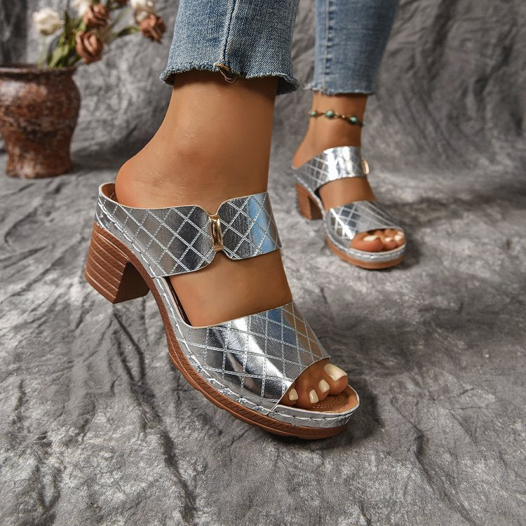 Women’s Open-Toe Block Heel Slippers