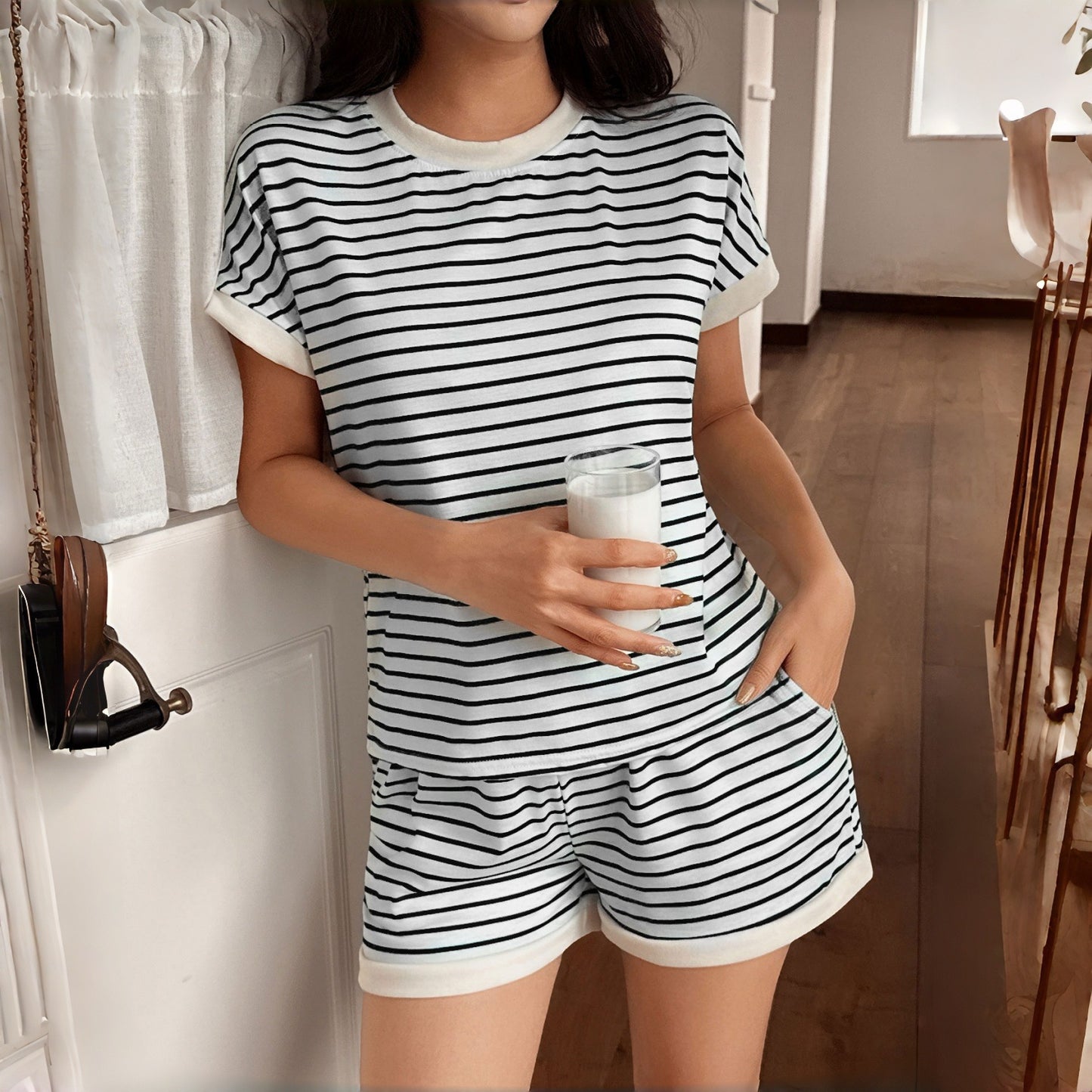 Women’s Striped Knit Short Sleeve Pajama Set