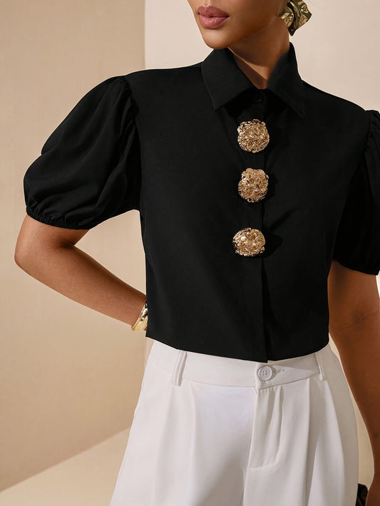 Women’s Elegant French Short-Sleeve Shirt