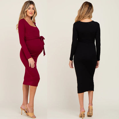 Women’s Long Sleeve Belted Maternity Dress